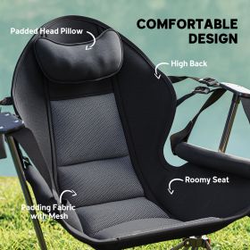 Camping Chair Set Of 2, Adjustable Back Folding Swinging Chair With Cup Holder And Padded Seat, Black