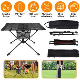 1Pc Portable Folding Camping Table Foldable Beach Table Aluminum Alloy Frame With 2 Cup Holders 2 Side Pockets Carry Bag For Picnic Camping Hiking Bea