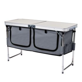 4ft 47cm Wide, Outdoor Folding Table, Aluminum Alloy, Rectangular, Two-fold Tabletop With Gray Cloth Cabinet, 3 Height Adjustments.