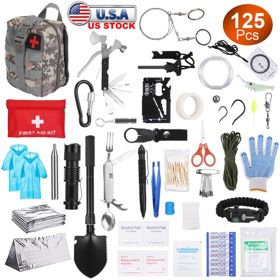 125 In 1 Survival Kit, Professional Survival Equipment, Equipment, Tools, First Aid Supplies, For SOS Emergency Tactical Hiking, Hunting, Disaster, Ca
