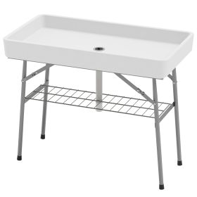 3.4ft Folding Ice Cooler Table With Drain, Fill And Chill Table Outdoor Table Cooler With Storage Shelf, Drink Cooler For Parties Picnic BBQ Camping W (Color: White)