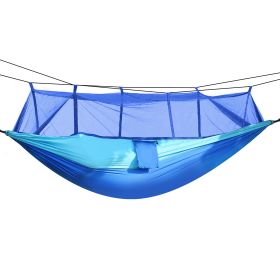 600lbs Load 2 Persons Hammock w/Mosquito Net Outdoor Hiking Camping Hommock Portable Nylon Swing Hanging Bed w/ Strap Hook Carry Bag (Option: Blu)