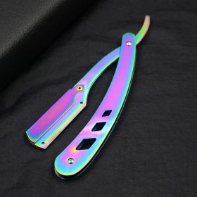 Men Shaving Barber Tools Hair Razor and Blades Antique Black Folding Shaving Knife Unisex Hair Removal (Without Blade) (Color: rainbow color)