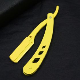 Men Shaving Barber Tools Hair Razor and Blades Antique Black Folding Shaving Knife Unisex Hair Removal (Without Blade) (Color: Yellow)