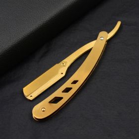 Men Shaving Barber Tools Hair Razor and Blades Antique Black Folding Shaving Knife Unisex Hair Removal (Without Blade) (Color: Gold)