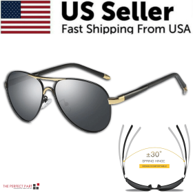 suMens Polarized Pilot Sunglasses Outdoor Driving UV400 Sun Glasses Sport Eyewear (Frame Style: Style 2 - Gold W/ Black Lens)